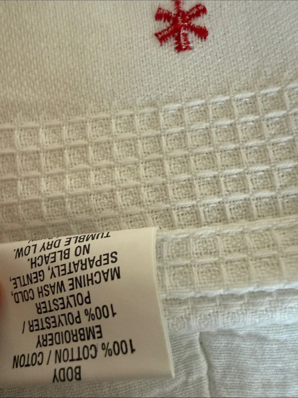 Set of 2-Crate&Barrel White Holiday Elf Kitchen Towel with Red & Green Accents
